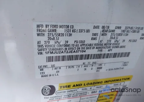 2018 Ford Expedition Limited z USA, uszkodzony, nr VIN 1FMJU2AT2JEA57104